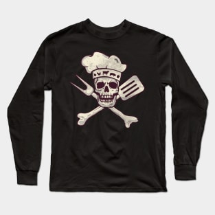 Skull with Chefs Hat Graphic Long Sleeve T-Shirt